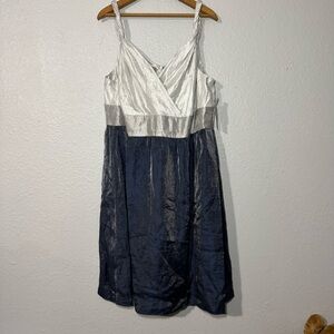 Adrianna‎ Papell Colorblock Silver Navy Cocktail Dress 22W NWT